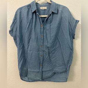 Madewell blue chambray top button down oversized lightweight blouse